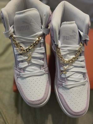 PUMA Rebound Layup Leather High Top Sneakers White/Purple US 7 Women 