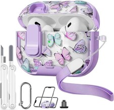 for AirPods Pro 3 Case 2025 with Safety Lock  Phone Stand,Purple