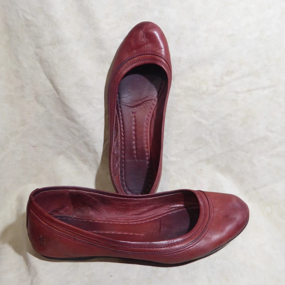 🩰 Pisos de ballet clásicos Frye talla 8 M cuero rojo cahongony; detalles cosidos Foto 2 de 4