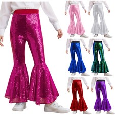 US Girls Glitter Dance Bell Bottoms Sparkly Leggings Trousers Sequin Flare Pants