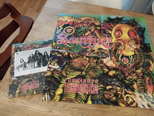 SACRIFICE Forward To Termination LP Green W/ Black & White Splatter MINT - Picture 7 of 12