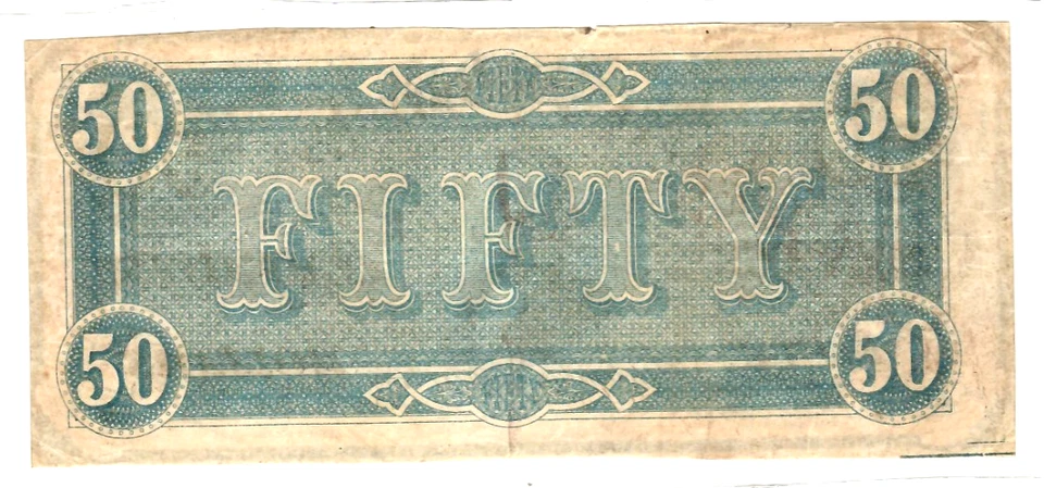 $50 "CONFEDERATE"  (BLUEBACK) "1800'S" $50 RARE " $50 "CONFEDERATE" CRISPY!!!!!! - Image 3 of 3