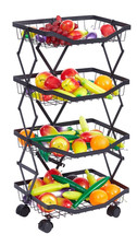 Storage Trolley 4 Tier Folding Rolling Fruit & Vegetable Kitchen Cart With Wheel