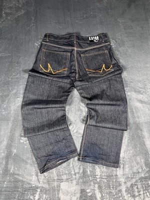 IPO Y2K Baggy Skater Style Jeans Size 38x34Black Wide Leg Back Pocket Stictching