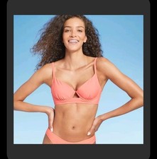 Shade Shore Women's 34B Pink Plunge Underwire Bikini Top