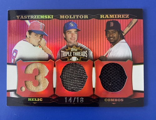 2006 Topps Triple Threads #/18 -Yastrzemski, Paul Molitor & Manny Cleat Relics