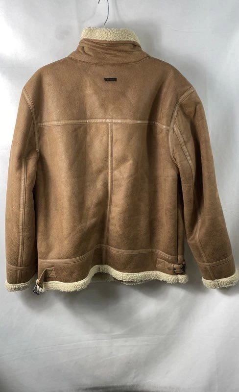 Guess Men's Brown Vegan Leather Faux Shearling Lined Jacket Sz M - product detail image 2
