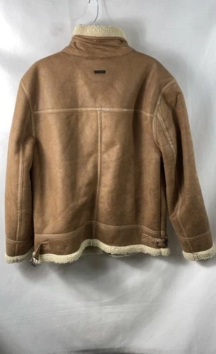 Guess Men's Brown Vegan Leather Faux Shearling Lined Jacket Sz M image 2