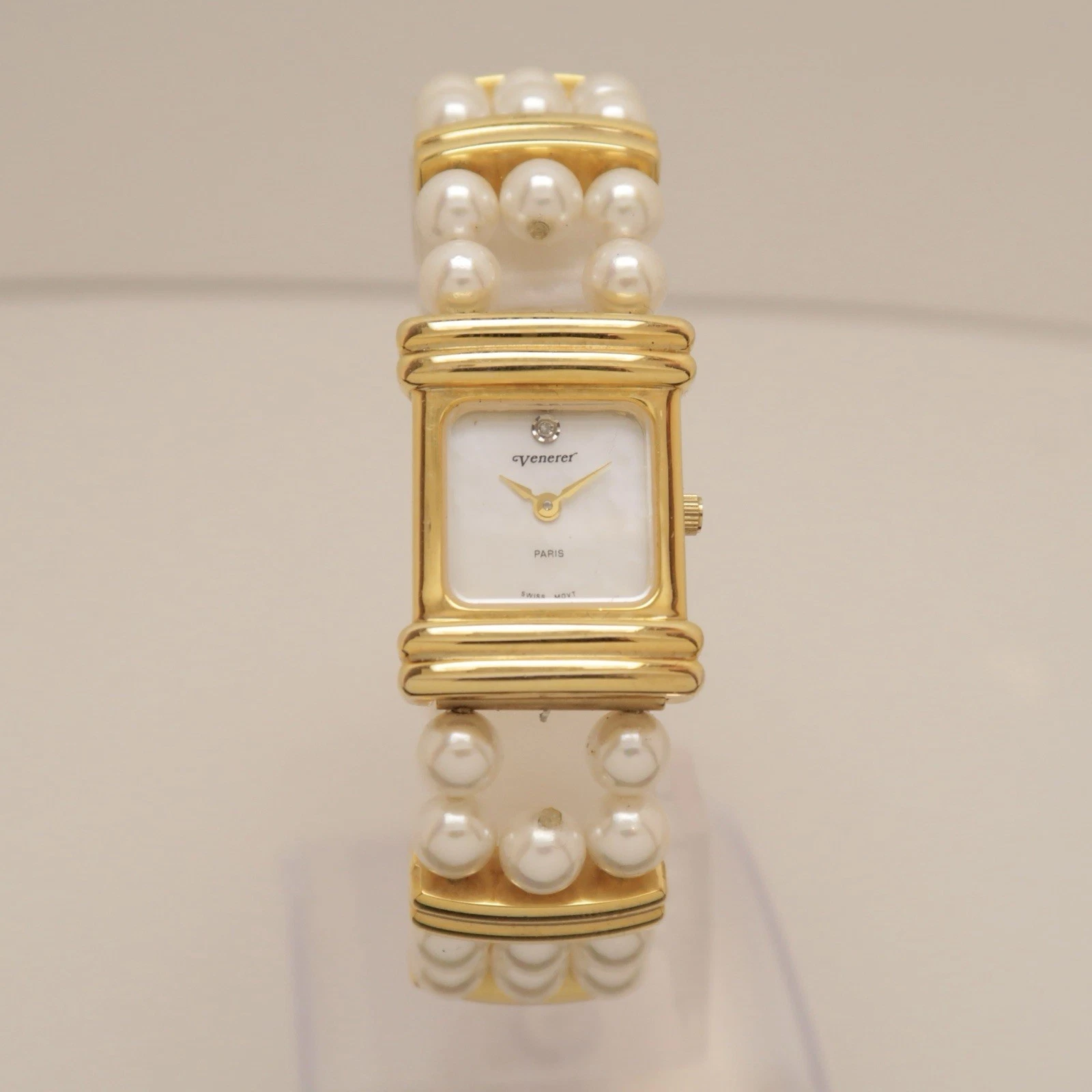 VENERER Faux Pearl Gold Tone Analog Quartz Women Vintage Watch W205 *SOLD AS IS