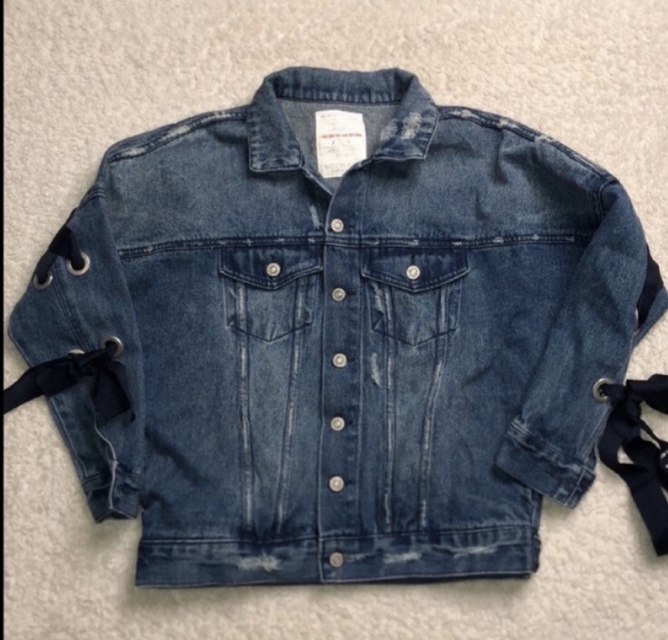Rare Moussy &  Co. jacket ribbon Logo denim  Oversized  Distressed Rare limited image 8
