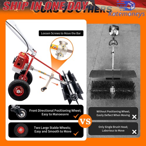 2 Stroke Hand Held Gasoline Engine Walk Behind Sweeper Lawn Street Garbage 1250W - Picture 24 of 47