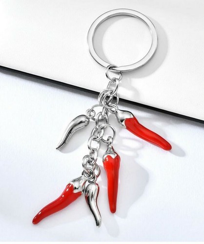 Keychain, Red and Silver Chili Bag Jewelry, Horn of Plot Italy. - Picture 2 of 4