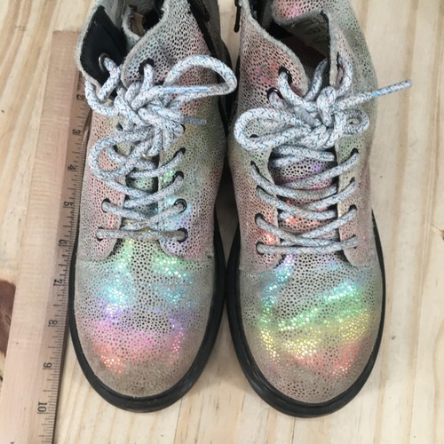 Dr Martens Boots Youth 3 Pascal J Rainbow Combat Multicolor Leather Zip Heeled - Picture 5 of 16