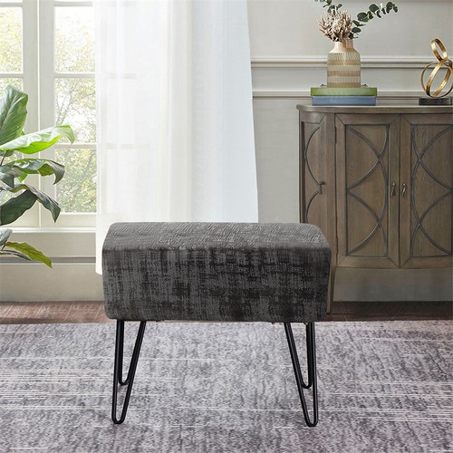 Plush Textured Velvet Ottoman Footstool Metal Legs Accent for Modern Living Room - Picture 99 of 244