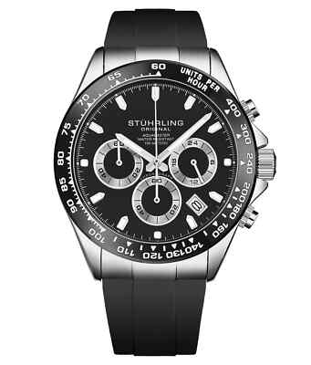 Stuhrling 4050 2 Aquamaster Quartz Chronograph Black Rubber Strap Mens Watch