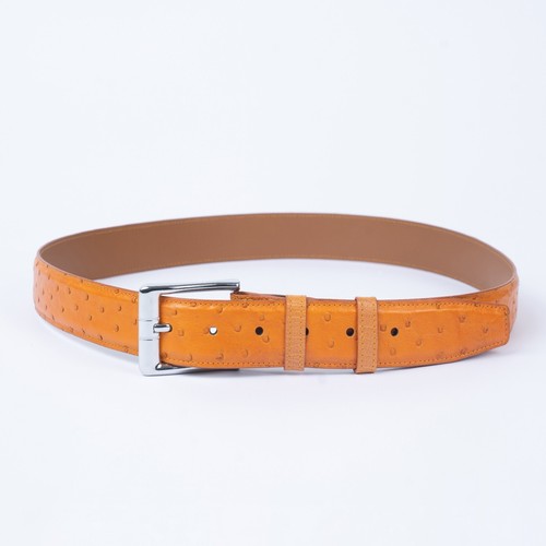 Tan Genuine Ostrich Body Leather Belt Handmade No Jointed Pin Buckle 1.5''w - Picture 3 of 11