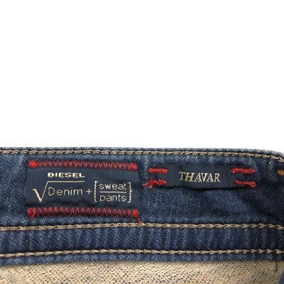 Diesel Thavar Denim + Sweatpants Straight Distressed Jeans Men's