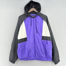 VTG Roundtree & Yorke Sport Purple Black Windbreaker Jacket Mens L 90s HOODED