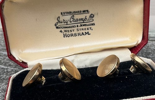Vintage CUFFLINKS In ORIGINAL BOX Double Sided Gold Tone OLD ENGLISH 1950’s - Picture 3 of 8