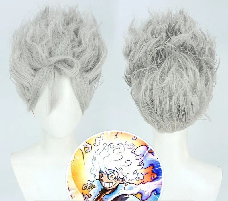 Peluca de Juegos con disfraces One Piece Fifth Gear 5 Sun God Luffy Nika Monkey D Luffy Gris