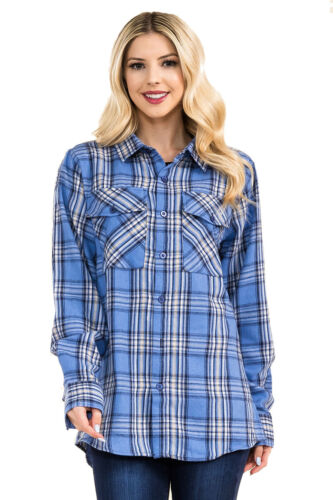 Ladies Womens Plaid Flannel Oversized Long Sleeve Shirt S M L XL XXL - Picture 138 of 142