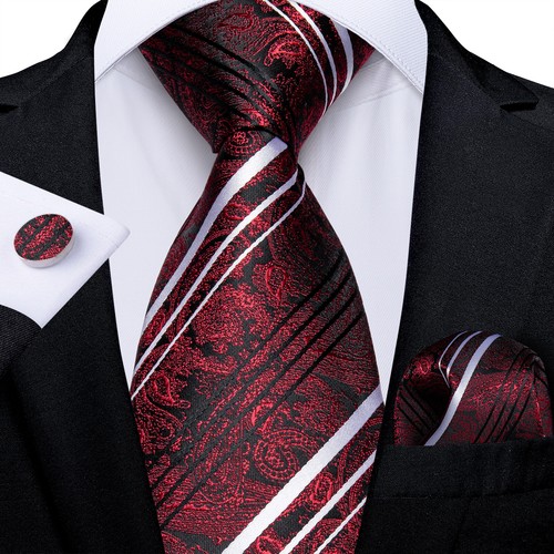 Paisley Floral Striped Mens Tie Silk Classic Necktie Hankie Cufflinks Set Gift - Picture 63 of 175