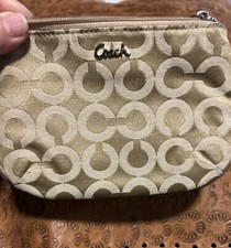 Vintage Coach signature canvas leather trim zip top wristlet