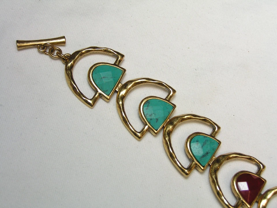 ...СЧАСТЛИВЫЙ БРЕНД...Золотой тон, бирюзовое стекло, сердолик люцит переключатель браслет... - Изображение 3 из 4