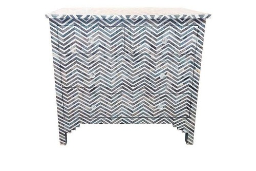 Bone Inlay Chest of Drawers – Grey Chevron Pattern | Handmade Wood Dresser - Picture 11 of 12
