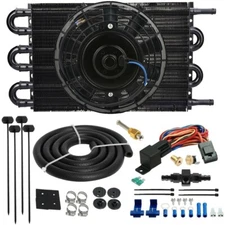 6 PASS TRANSMISSION OIL COOLER FAN 6AN 3/8" HOSE 180F THERMOSTAT TEMP SWITCH KIT