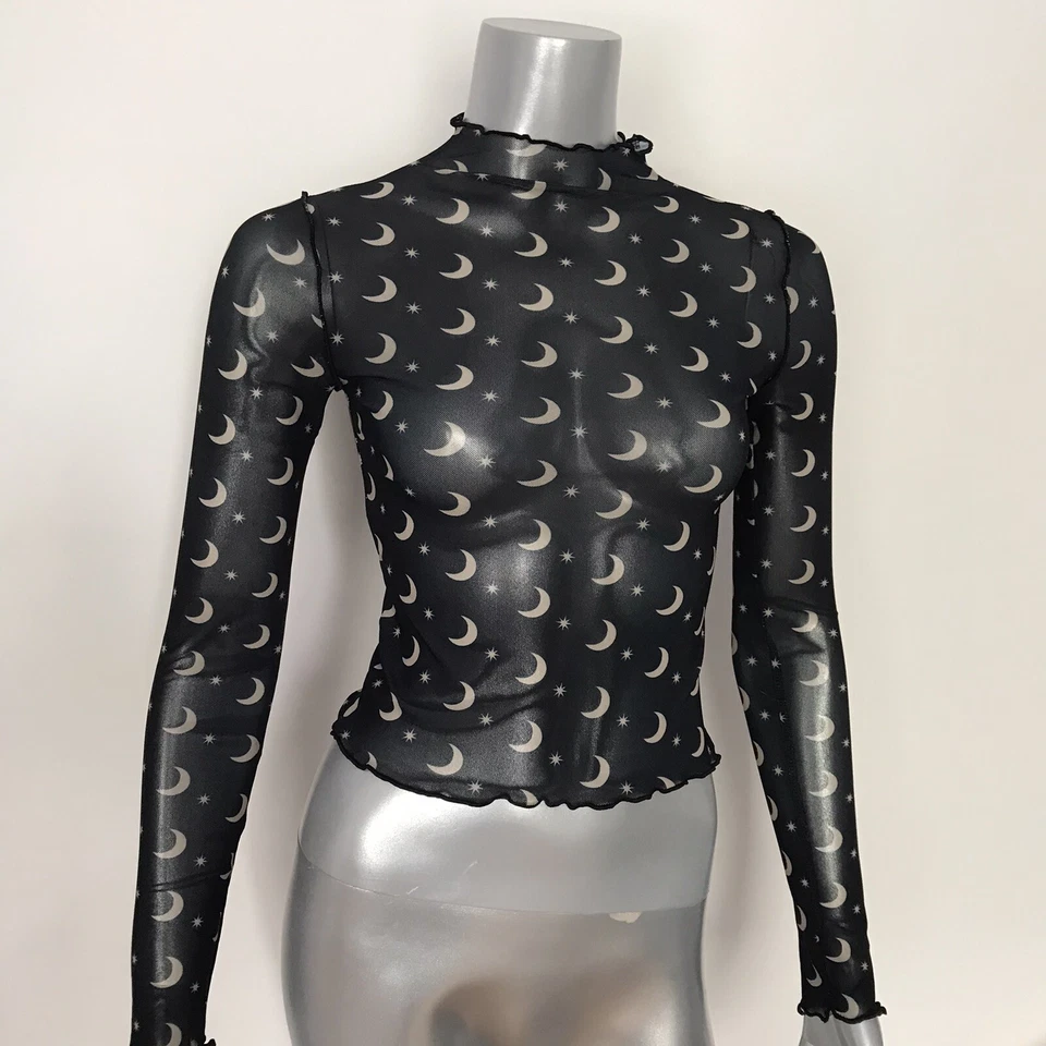 Forever 21 Top Pequeño Malla Transparente Crop Moon Stars Y2K Años 90 Celestial Mall Gótico Foto 2 de 4