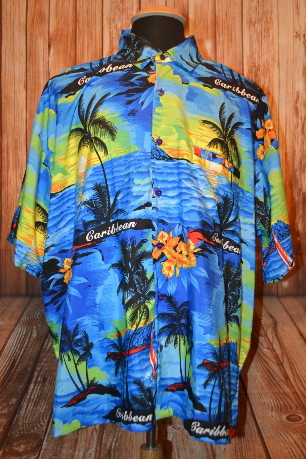 Rima Men's Caribbean Tropical Button Up Hawaiian Short Sleeve Shirt Size 2XL