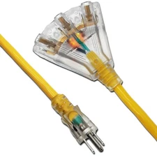 14/3 15' Lighted Heavy Duty 3 Outlet SJTW Extension Cord - 14 3 15ft Indoor/Out