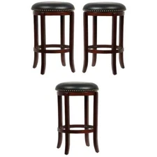 Home Square Cordova 24" Swivel Bar Stool in Cherry - Set of 3