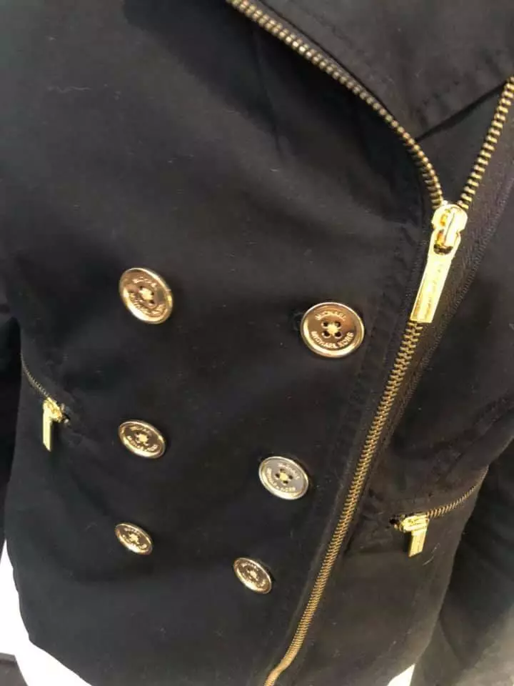 Michael Kors Black Gold Zip Buttons Women s Double Sz 6P Breasted