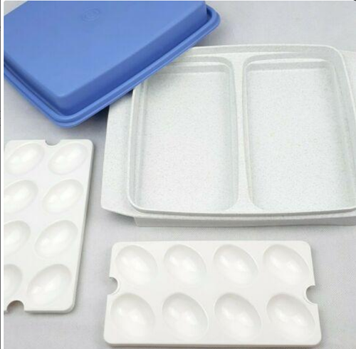 Vintage Tupperware Deviled Egg Carrier Container +Trays Blue White #723 F75 - Picture 2 of 3