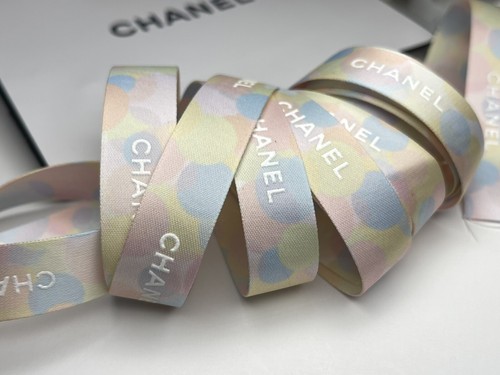 Chanel Oriol & Fontanel Ribbon Baby Pink/Blue/Yellow+White Logo SOLD BY YARD - Picture 14 of 15