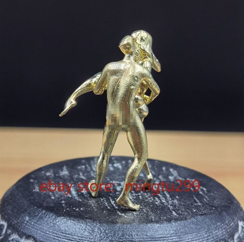 Gelbe massive Bronze Kupfer Statue handgeschnitzt Penis Liebe Mann Frau Amulett - Bild 4 von 5