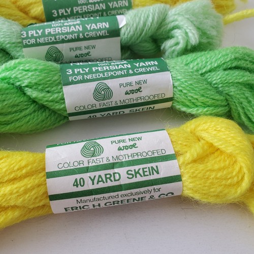 4 Greene Needleart 100% Wool 3 Ply Persian Yarn Green Yellow 40 Yd Skeins - Picture 2 of 3