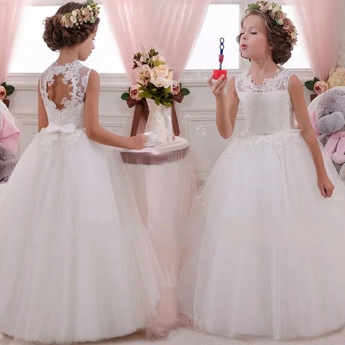 Girls Lace Wedding Dress Holy Communion Party Prom Princess Pageant Kids Dresses - Picture 15 of 24