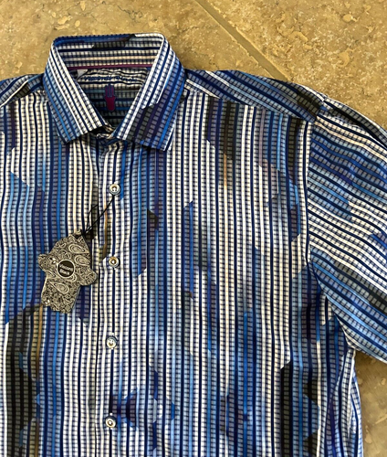 Luchiano Visconti Casual Shirt Men's S Blue Shaded Stripe Long Sleeves $125 NWT - Picture 4 of 8