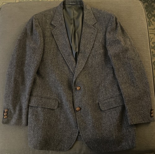 Vintage Stanley Blacker USA Mens 2 Bttn Wool Sport Coat Jacket Gray Herringbone