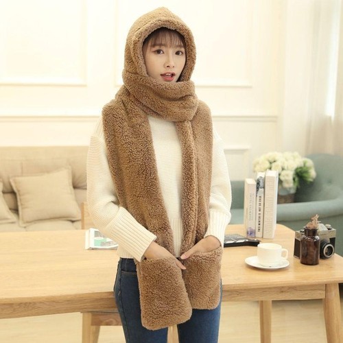 Guanti da taschino Donna Lunghi Invernali Caldi Felpa Cappelli 3 In 1 NUOVI US - Foto 2 di 19