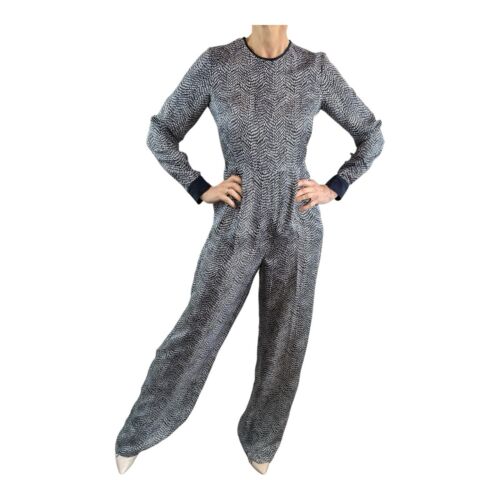 Max Mara Size 8 Aus/UK 40 IT 6 US Navy & White Alan Silk Twill Jumpsuit Designer - Picture 3 of 24