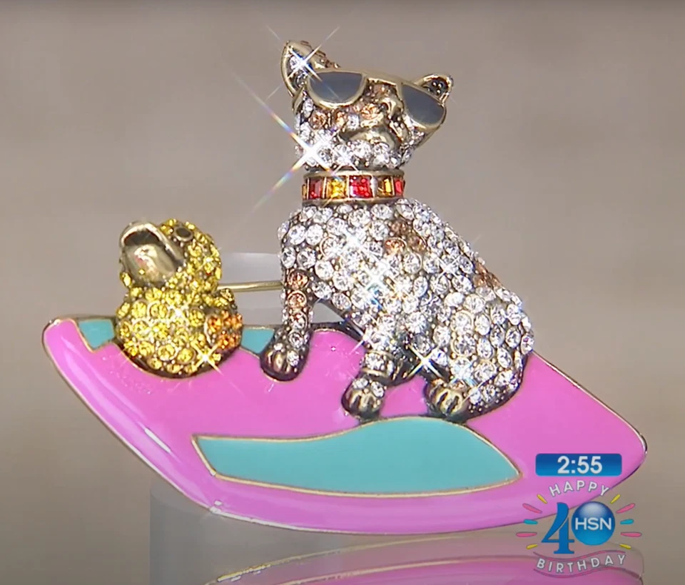 Prendedor de surf de verano HEIDI DAUS "Surf's Up" de cristal y esmalte para perros y patos - Nuevo en caja Foto 3 de 4