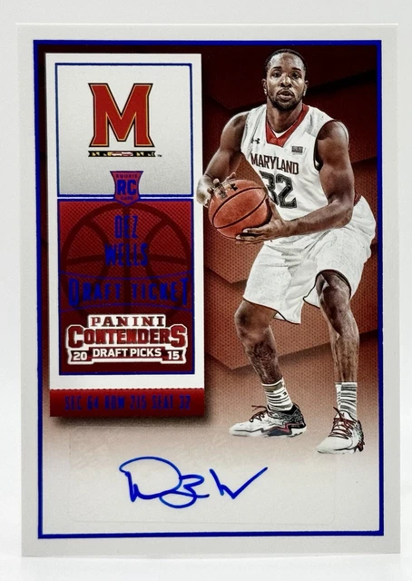 2015-16 Contenders Draft Blue Foil #156 Dez Wells RC Auto Maryland Terrapins