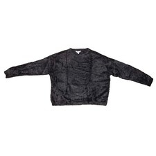 Black Fuzzy Cropped Sweater, Long Sleeve, Round Neck, Women Size XL 16-18