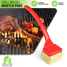 Barbecue Grill Steam Brush Kitchen Scrubber Grill Cleaner Replaceable Head Red