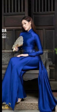 Blue Silk Lua Hai Gia Ao Dai Vietnamese Long Dress Matching Color Pants G103