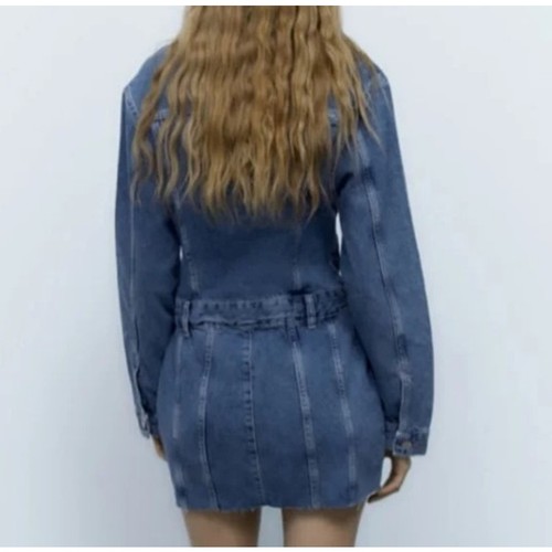 Zara Medium Wash Long Sleeve Denim Mini Dress Button Front Size XS - Picture 3 of 9
